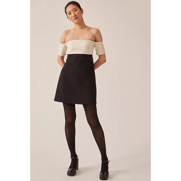 New Anthropologie Maeve Colorblock Knit Mini Dress $160 XXS B&W - Picture 2 of 5